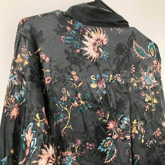 Victoria Secret Women Size M/L Black Floral Full Length Robe Lingerie Tie Soft - Picture 9 of 11